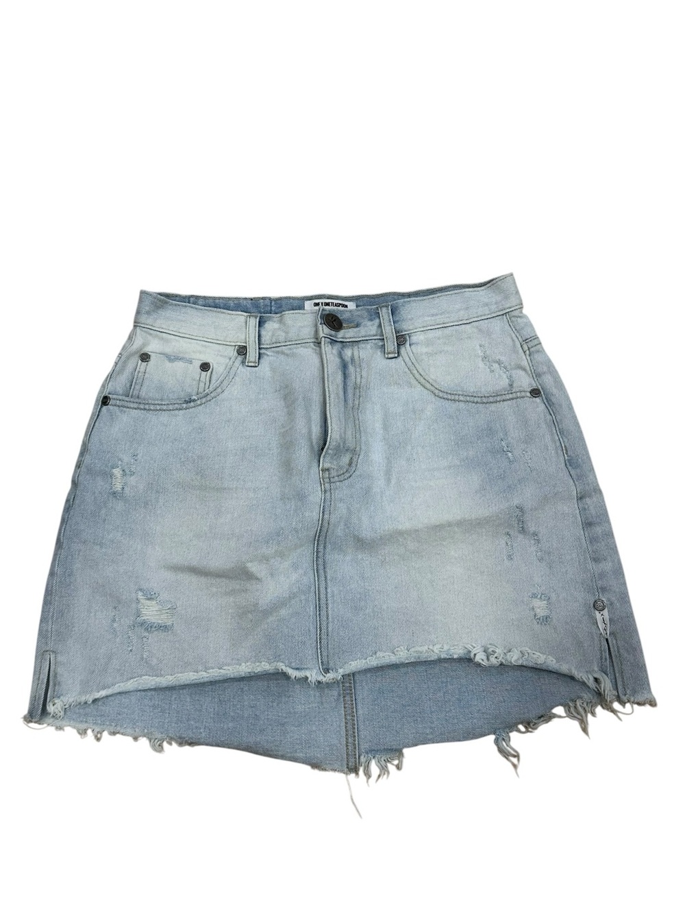 One Teaspoon Distressed Light Wash Denim Mini Skirt Shadow Pocket Size 30